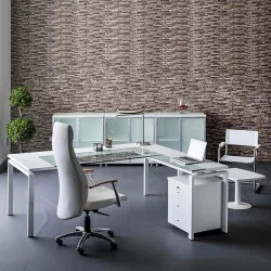 Bureau Tempo Gm avec retour à droite verre clair