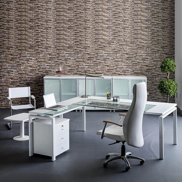 Bureau Tempo Gm avec retour à gauche verre clair