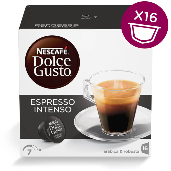 Café dosettes Compatible Dolce Gusto Espresso Intenso décaféiné intensité 7 DOLCE  GUSTO : la boite de 16 caspsules à Prix Carrefour