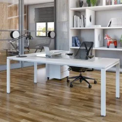 Bureau Tempo Gm avec retour à 4 tiroirs  à gauche verre clair