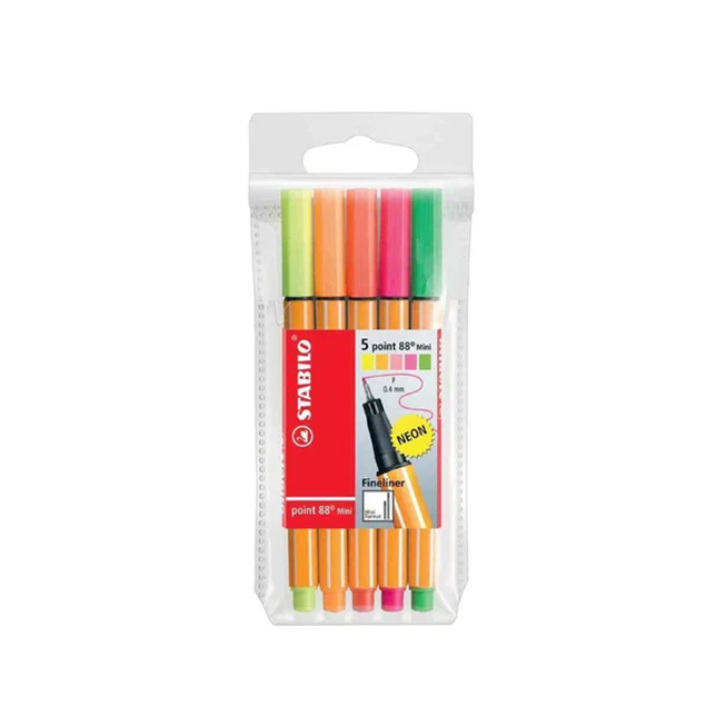 POCHETTE 5 MINI STYLOS FINELINER STABILO POINT 88 COULEURS ASSORTIES