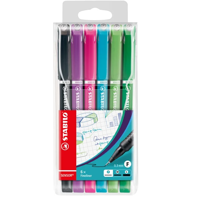 POCHETTE DE 6 FINELINER STABILO SENSOR 189 0.3MM COULEURS ASSORTIES