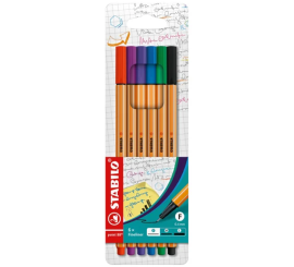 POCHETTE DE 6 STYLOS FINELINER STABILO POINT 88 COULEURS ASSORTIES_88/6