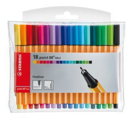 POCHETTE 18 MINI STYLOS FINELINER STABILO POINT 88 COULEURS ASSORTIES