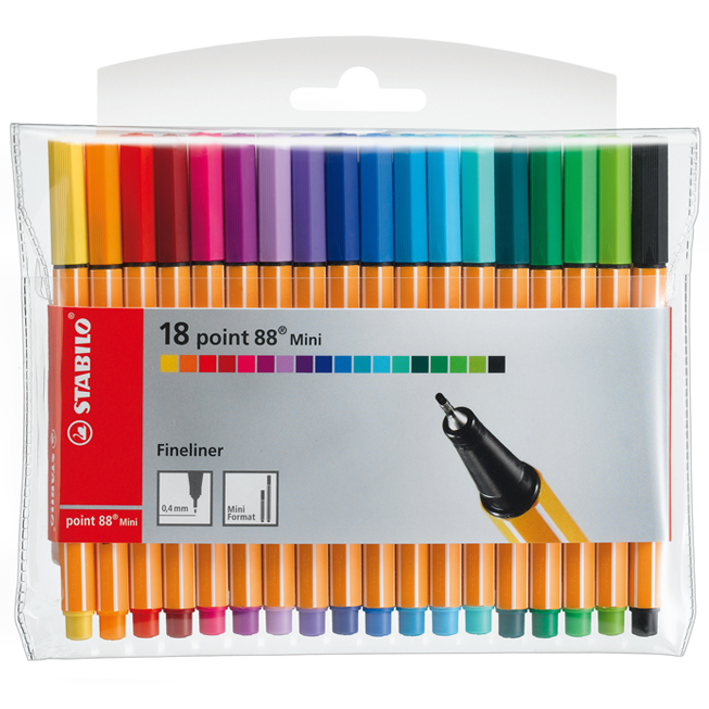 POCHETTE 18 MINI STYLOS FINELINER STABILO POINT 88 COULEURS ASSORTIES