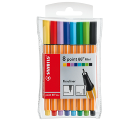 POCHETTE 8 MINI STYLOS FINELINER STABILO POINT 88 COULEURS ASSORTIES