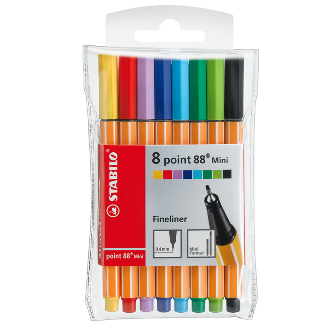 POCHETTE 8 MINI STYLOS FINELINER STABILO POINT 88 COULEURS ASSORTIES