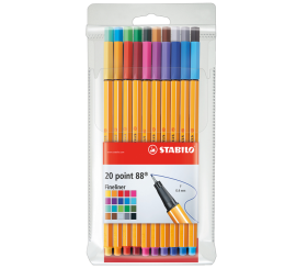 POCHETTE DE 20 STYLOS FINELINER STABILO POINT 88 COULEURS ASSORTIES