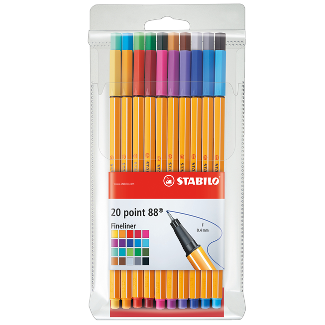 POCHETTE DE 20 STYLOS FINELINER STABILO POINT 88 COULEURS ASSORTIES