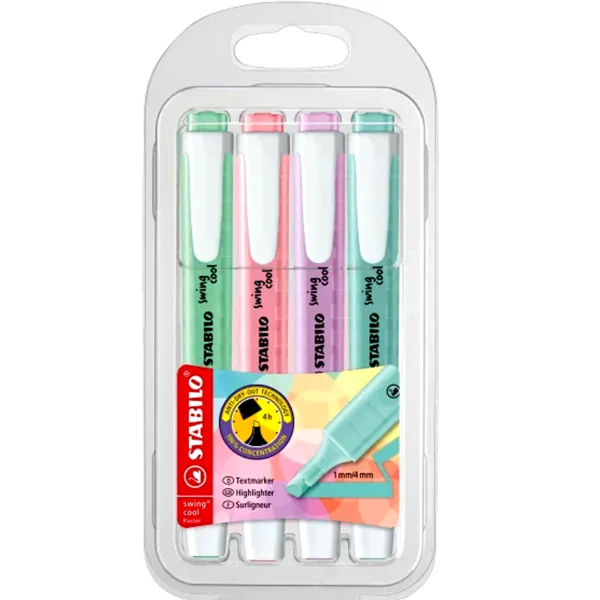 POCHETTE DE 4 SURLIGNEURS STABILO SWING COOL COULEURS ASSORTIES