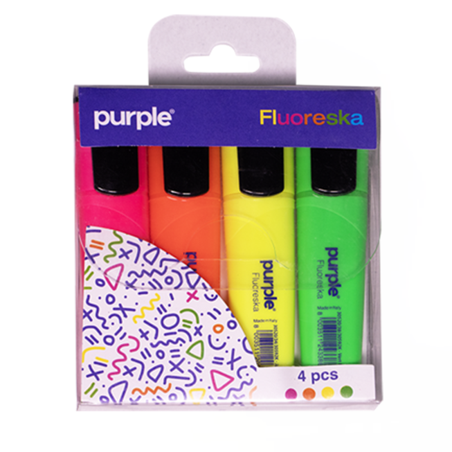 ETUI 4 SURLIGNEURS FLUORESKA PURPLE COULEURS ASSORTIES