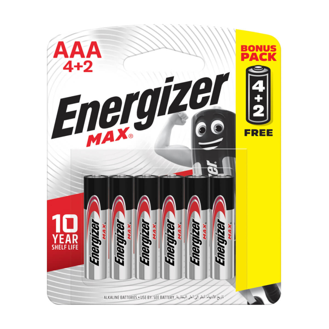 4+2 PILES ALKALINE ENERGIZER MAX AAA E92 BP4+2