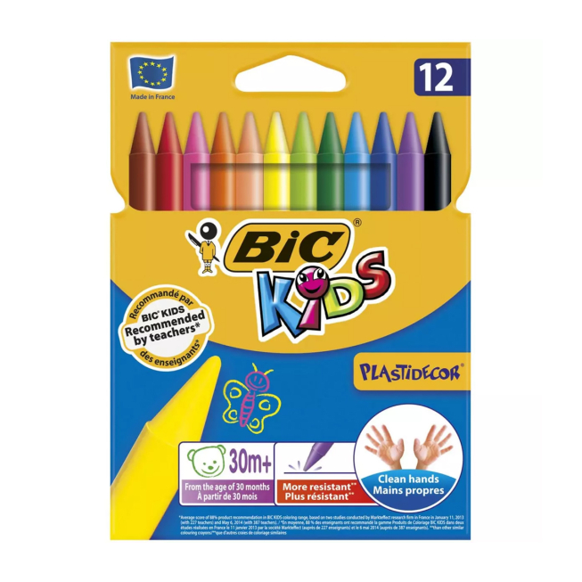 Paquet de 12 Crayons Pastel de coloriage BIC Kids PLASTIDECORE