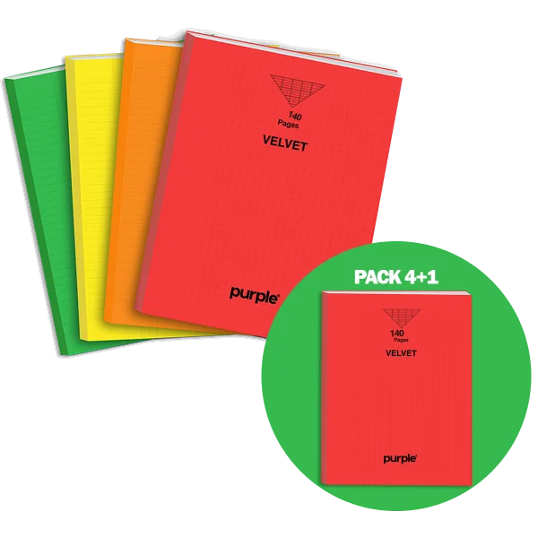 Cahier Couverture PP A4 Velvet 140 Pages PACK 4+1 Purple