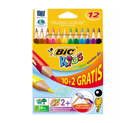 Pochette de 12 Crayons Couleurs Evolution Triangle 10+2  Bic Kids 