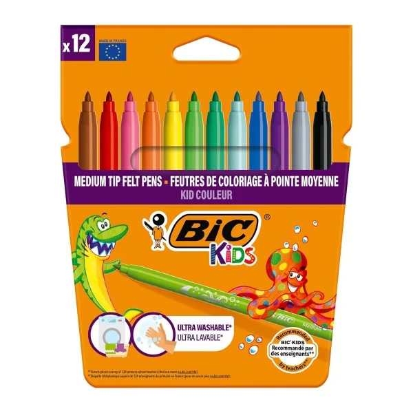 Pochette 12 feutres BIC KIDS Kid couleurs assorties