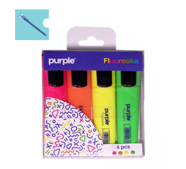 ETUI 4 SURLIGNEURS FLUORESKA PURPLE COULEURS ASSORTIES