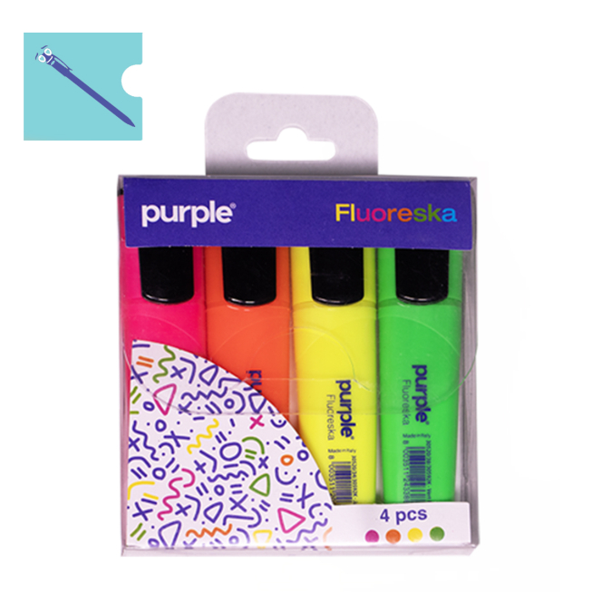 ETUI 4 SURLIGNEURS FLUORESKA PURPLE COULEURS ASSORTIES