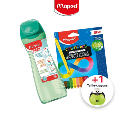 Pack MAPED GOURDE 580ML VERT+12CRAYONS COLORPEPS+T.CRAYON CROC CROC