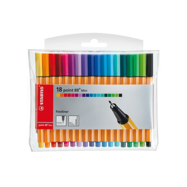 POCHETTE 18 MINI STYLOS FINELINER STABILO POINT 88 COULEURS ASSORTIES