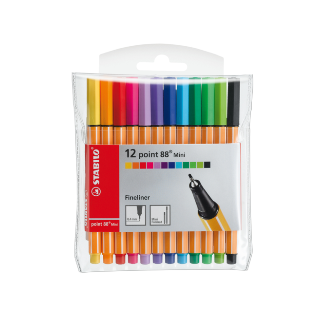 POCHETTE 12 MINI STYLOS FINELINER STABILO POINT 88 COULEURS ASSORTIES