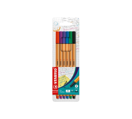 POCHETTE DE 6 STYLOS FINELINER STABILO POINT 88 COULEURS ASSORTIES