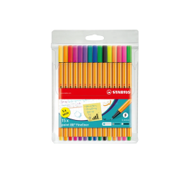 POCHETTE DE 15 STYLOS FINELINER STABILO POINT 88 COULEURS ASSORTIES