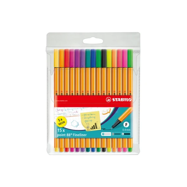 POCHETTE DE 15 STYLOS FINELINER STABILO POINT 88 COULEURS ASSORTIES