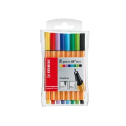 POCHETTE 8 MINI STYLOS FINELINER STABILO POINT 88 COULEURS ASSORTIES