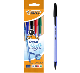 Pochette de 4 stylos à bille cristal Soft Bic Assorties 