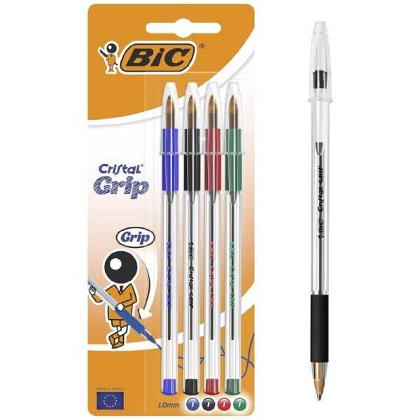 Pochette de 4+2 Stylos Cristal Grip Bic Assorties