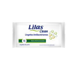 15 Lingettes Lilas Clean Anti-Bactérienne