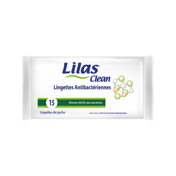 15 Lingettes Lilas Clean Anti-Bactérienne