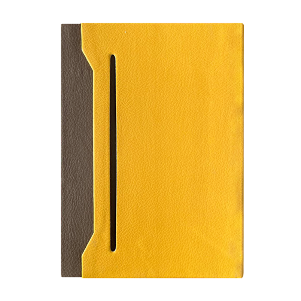 NOTEBOOK AVEC POCHE EXTERIEURE EN SIMILI CUIR MOUTARD-MARRON