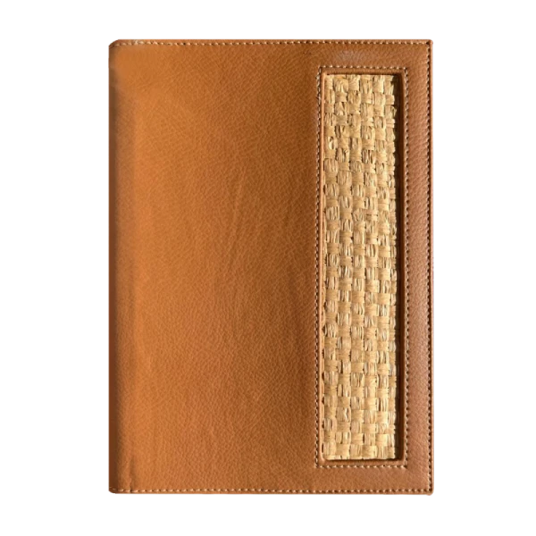 NOTEBOOK SOUS POCHETTE AVEC RAFIA CAMEL