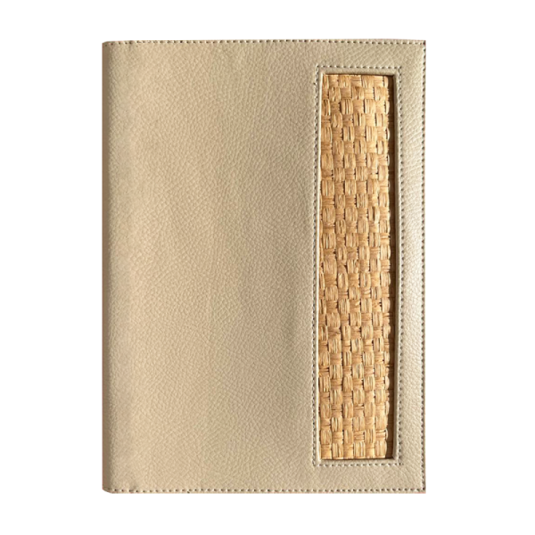 NOTEBOOK SOUS POCHETTE AVEC RAFIA BEIGE CLAIR