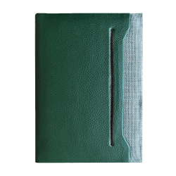 NOTEBOOK AVEC POCHE EXTERIURE EN TISSU VERT FONCE 