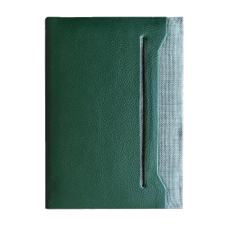 NOTEBOOK AVEC POCHE EXTERIURE EN TISSU VERT FONCE 