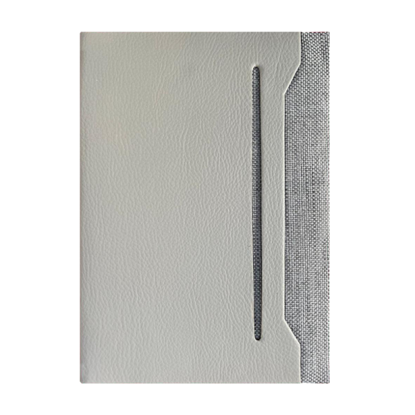 NOTEBOOK AVEC POCHE EXTERIEURE EN TISSU GRIS 