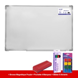 Tableau 100*200 + Brosse Magnétique Purple + Pochette 4 Marqueur + Blister 8 Aimants