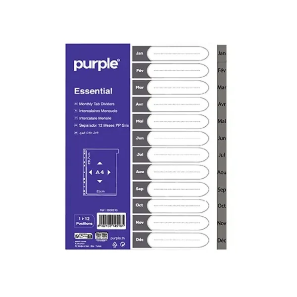 Jeux d’intercalaires en PP Mensuel (12 Positions) Purple