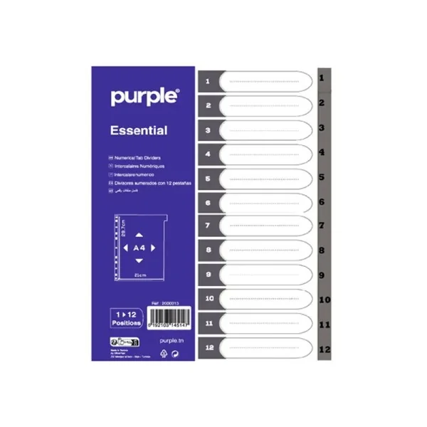 Jeux d’intercalaires en PP Numérique (12 Positions) Purple