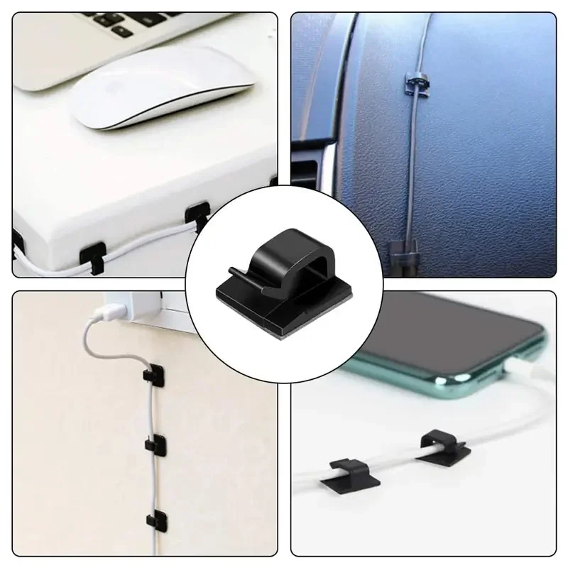 Clips Câble JeoPoom - 20 Pièces Transparentes - Adhésif Fort - Pour Bureau, Mur, Voiture - Gestion Fils Facile