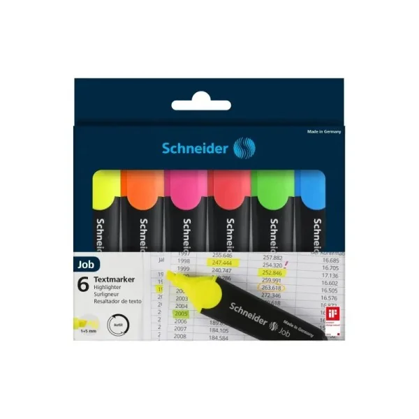 Pochette de 6 surligneurs Schneider Fluo Job150 Assorties
