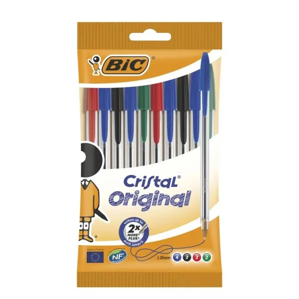 Pochette de 10 Stylos Cristal Medium Bic Assorties