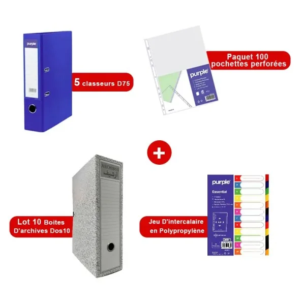 Pack Complet de Classement – 10 Boîtes, 5 Classeurs, Intercalaires & Pochettes