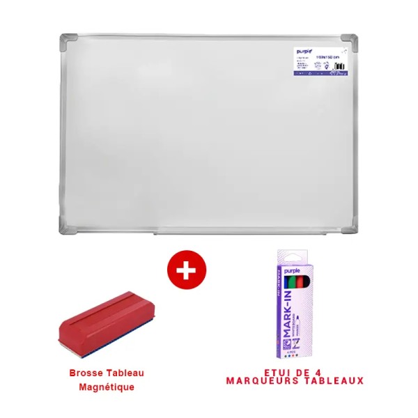 Pack Tableau Blanc Magnétique + Brosse Magnétique + 4 Marqueurs