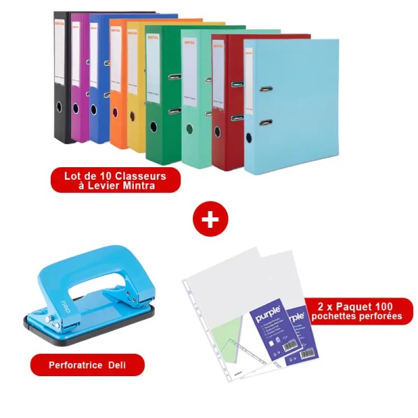 Pack Fournitures de Bureau – Classeurs, Pochettes et Perforatrice
