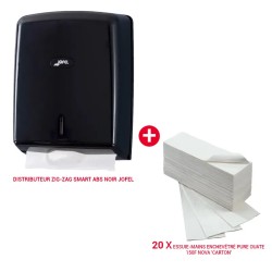 Pack Essuie-mains Nova x20 + Distributeur Jofel Zig-Zag Noir
