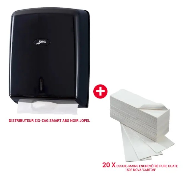 Pack Essuie-mains Nova x20 + Distributeur Jofel Zig-Zag Noir
